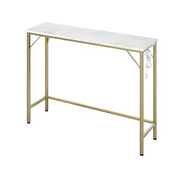 Behind Couch Table with Outlets, Narrow Console Table for Living Room, Sofa Table with Metal & MDF