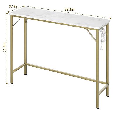 Behind Couch Table with Outlets, Narrow Console Table for Living Room, Sofa Table with Metal & MDF