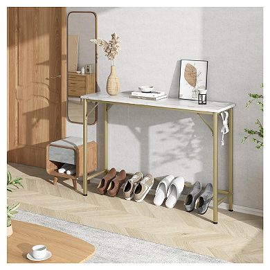 Behind Couch Table with Outlets, Narrow Console Table for Living Room, Sofa Table with Metal & MDF