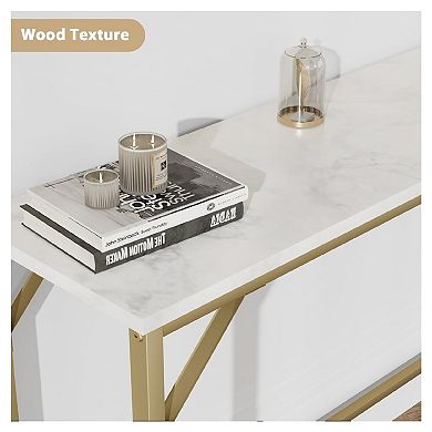 Behind Couch Table with Outlets, Narrow Console Table for Living Room, Sofa Table with Metal & MDF