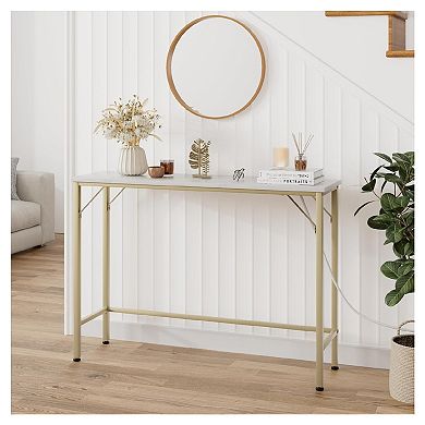 Behind Couch Table with Outlets, Narrow Console Table for Living Room, Sofa Table with Metal & MDF