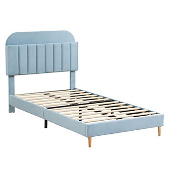 Upholstered Platform Bed Frame with Bookcase Headboard, Velvet Platform Bed Mattress Foundation