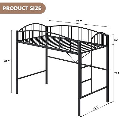 Loft Bed Twin Size, Heavy Duty Metal Loft Bed Frame with Arched Guardrail and Safety Ladder