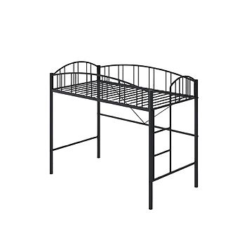 Loft Bed Twin Size, Heavy Duty Metal Loft Bed Frame with Arched Guardrail and Safety Ladder