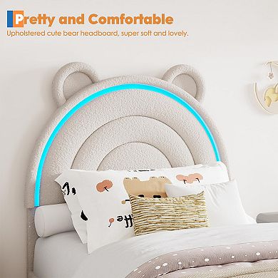 Twin Size Velvet Upholstered Bed Frame - 2 Storage Drawers & LED Rainbow Headboard, Noise-Free