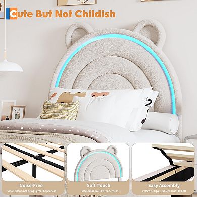 Twin Size Velvet Upholstered Bed Frame - 2 Storage Drawers & LED Rainbow Headboard, Noise-Free