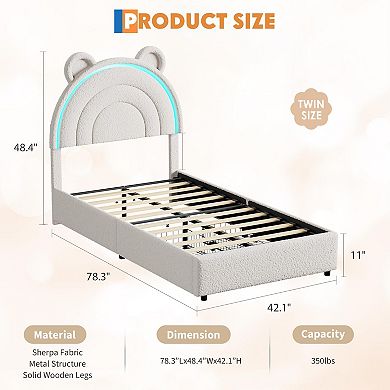 Twin Size Velvet Upholstered Bed Frame - 2 Storage Drawers & LED Rainbow Headboard, Noise-Free