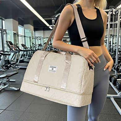 3D Diamond Patterned Small Square Tote, Crossbody bag with Dry Wet Separation & Double-sided Pockets