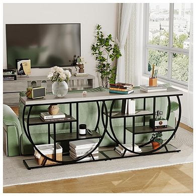 Entryway Table with Storage, Industrial 4-Tier Narrow Console Table Behind Couch