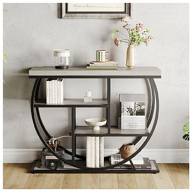 Entryway Table with Storage, Industrial 4-Tier Narrow Console Table Behind Couch