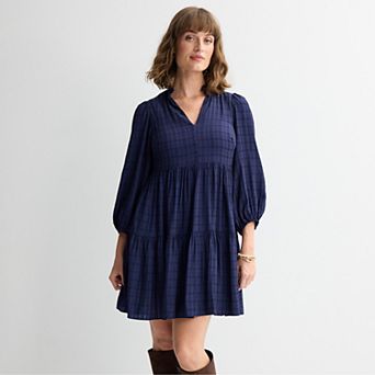 Women's Maison Tara Ruffle Neck Tiered Long Sleeve Mini Dress