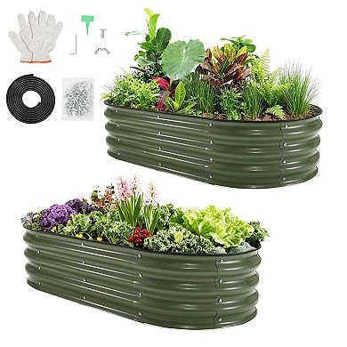 ANIXOL 2-Piece Oval Galvanized Steel Raised Garden Bed Kit