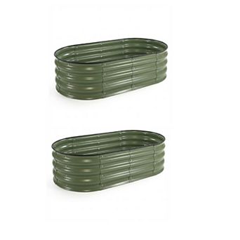 ANIXOL 2 pc Oval Galvanized Steel Raised Garden Bed Kit