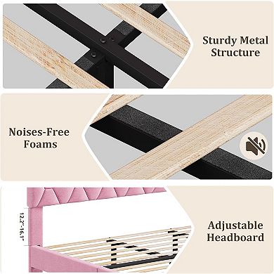 Linen Upholstered Platform Bed Frame - Adjustable Headboard, Wood Slat & Metal Support, Noise-Free