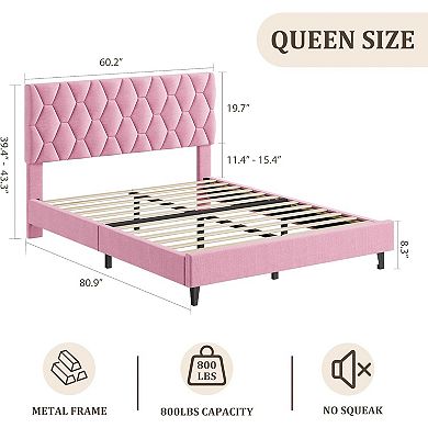 Linen Upholstered Platform Bed Frame - Adjustable Headboard, Wood Slat & Metal Support, Noise-Free