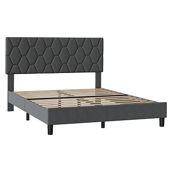 Linen Upholstered Platform Bed Frame - Adjustable Headboard, Wood Slat & Metal Support, Noise-Free
