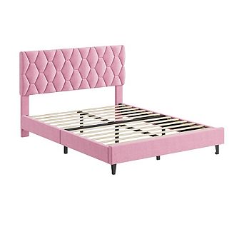 Linen Upholstered Platform Bed Frame - Adjustable Headboard, Wood Slat & Metal Support, Noise-Free