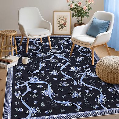 ANIXOL Floral Bow Washable Area Rug
