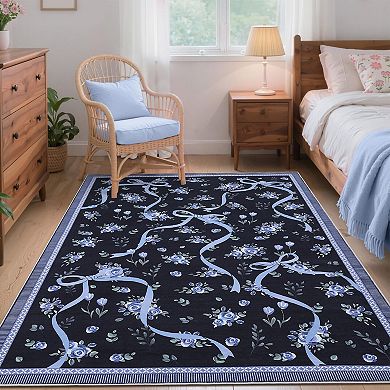 ANIXOL Floral Bow Washable Area Rug