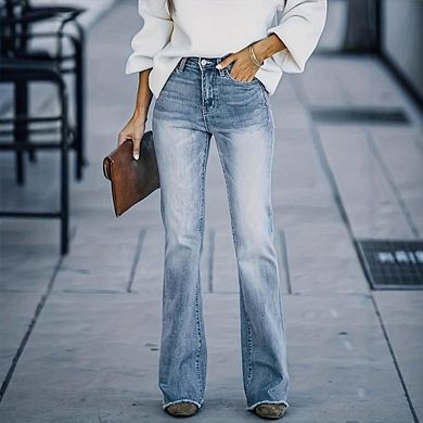 Women's Causal High Waisted Wide Leg Jeans Flare Bell Bottom Bootcut Jeans Stretchy Denim Pants
