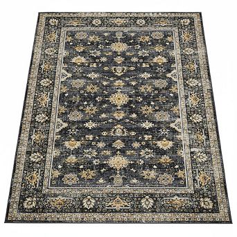 Vintage Washable Area Rug, Distressed Non Slip Non-Shedding Floral Soft Throw Rugs