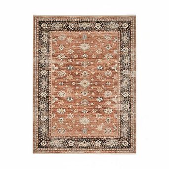 Vintage Washable Area Rug, Distressed Non Slip Non-Shedding Floral Soft Throw Rugs