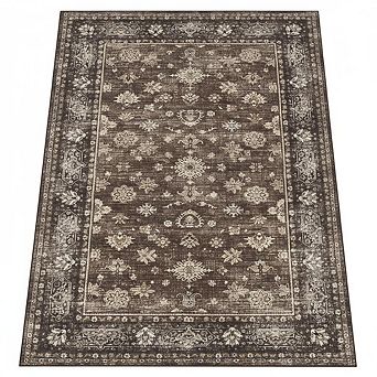 Vintage Washable Area Rug, Distressed Non Slip Non-Shedding Floral Soft Throw Rugs