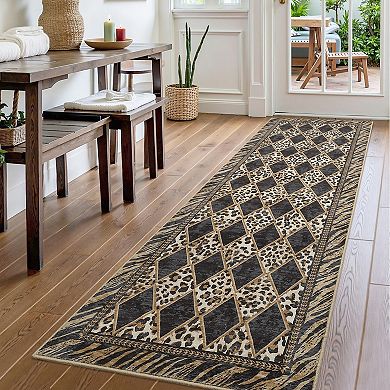 ANIXOL Checkered Leopard Runner Rug