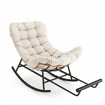Rattan Rocking Chair with Footrest & Detachable Cushion, for Living Room, Porch & Bedroom