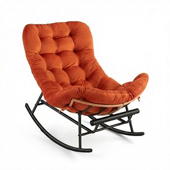 Rattan Rocking Chair with Footrest & Detachable Cushion, for Living Room, Porch & Bedroom