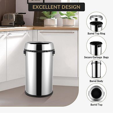 ANIXOL Heavy-Duty Round Open-Top Stainless Steel Trash Can