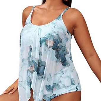 Women's Plus Size Tie Dye Mesh Overlay Bikini Set, Adjustable Strap Two Piece Swimsuit