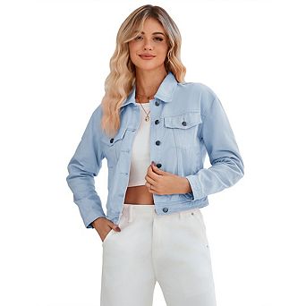 Women's Denim Work Jacket Button Down Long Sleeve Solid Color Jacket StretchJacket with Pockets
