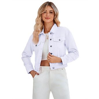 Women's Denim Work Jacket Button Down Long Sleeve Solid Color Jacket StretchJacket with Pockets