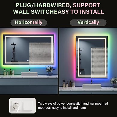 IDEALHOUSE 60x36 LED Bathroom Mirror with Anti-Fog, RGB & Dimmable Light