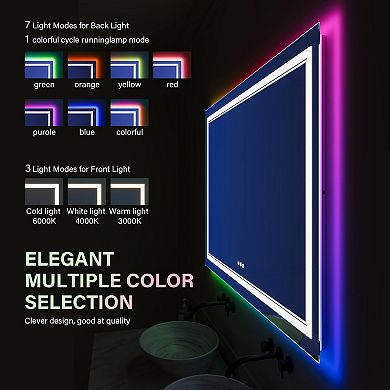 IDEALHOUSE 60x36 LED Bathroom Mirror with Anti-Fog, RGB & Dimmable Light