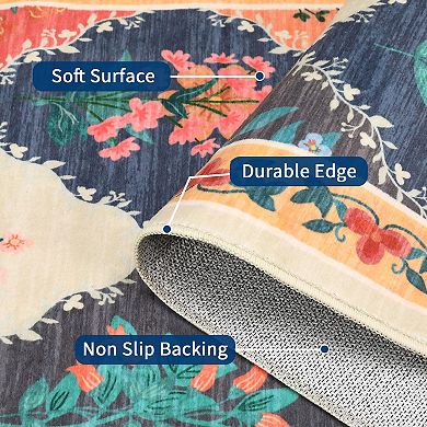 ANIXOL Floral Geometric Washable Area Rug