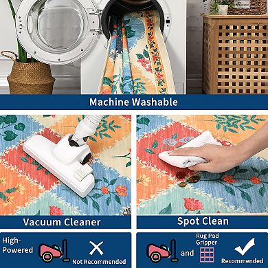 ANIXOL Floral Geometric Washable Area Rug