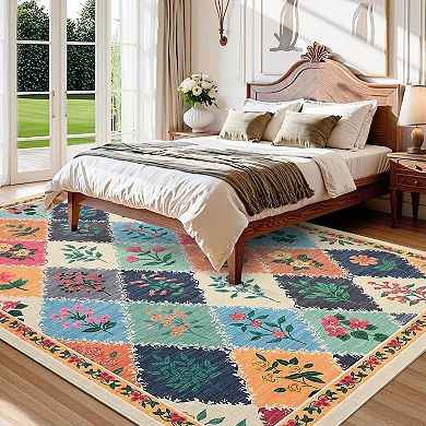 ANIXOL Floral Geometric Washable Area Rug