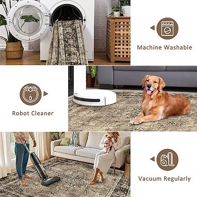 ANIXOL Washable Floral Area Rug