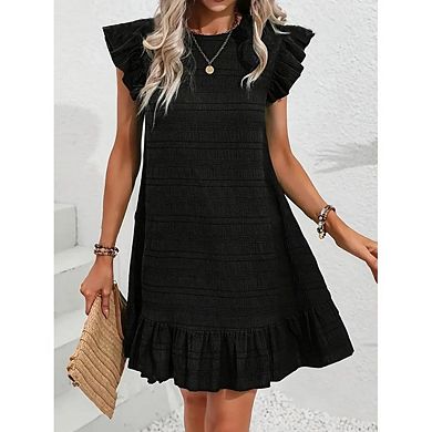 Plus Size Women's Ruffled Sleeveless Dress Solid Color Loose Flowy Mini Dress