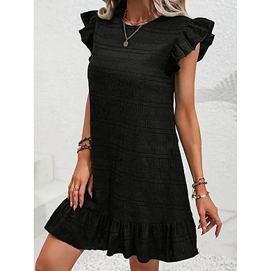 Plus Size Women's Ruffled Sleeveless Dress Solid Color Loose Flowy Mini Dress