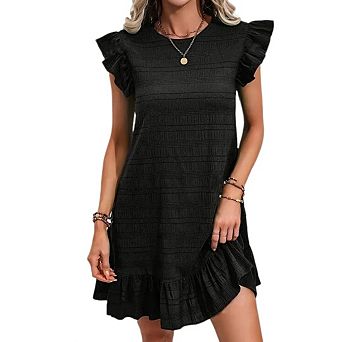 Plus Size Women's Ruffled Sleeveless Dress Solid Color Loose Flowy Mini Dress