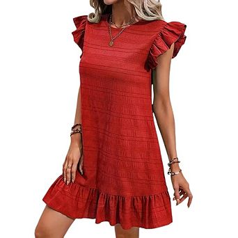 Plus Size Women's Ruffled Sleeveless Dress Solid Color Loose Flowy Mini Dress