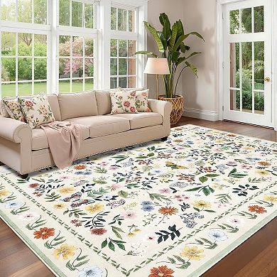 IDEALHOUSE Washable Floral Area Rug