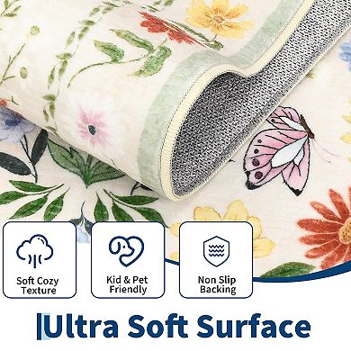 IDEALHOUSE Washable Floral Area Rug
