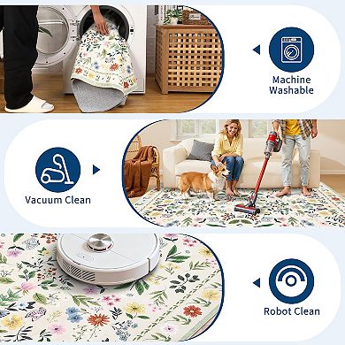 IDEALHOUSE Washable Floral Area Rug