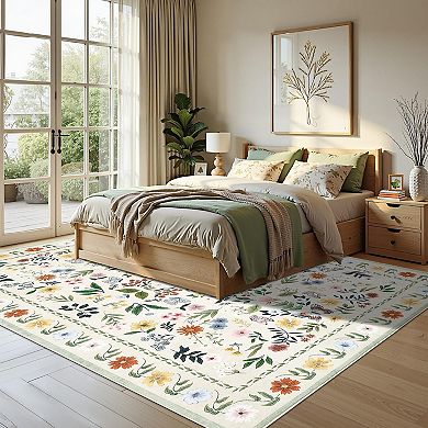 IDEALHOUSE Washable Floral Area Rug
