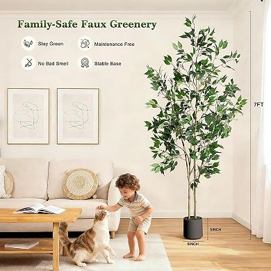 Artificial Ficus Tree with Wood Trunk & Fruits for Home Office Living Room Decor