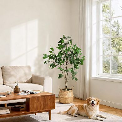 Artificial Ficus Tree with Wood Trunk & Fruits for Home Office Living Room Decor